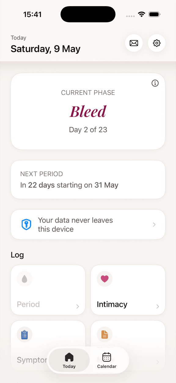 Bleed app Today screen